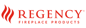 Logo of Regency Fireplace Products with bold red text and a stylized triple-flame icon on the left.
