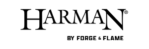 Logo of Harman by Forge & Flame with elegant serif black text and a bold uppercase sub-brand beneath.